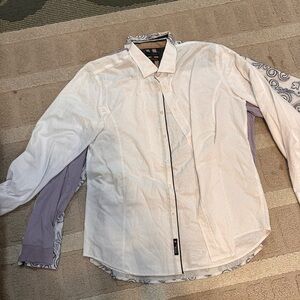 Men's White Dress Shirt with Lavender Accents